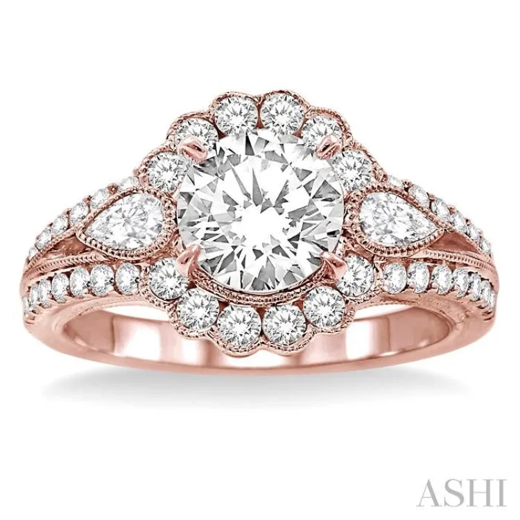 1 1/2 Ctw Diamond Engagement Ring with 3/4 Ct Round Cut Center Stone in 14K Rose Gold