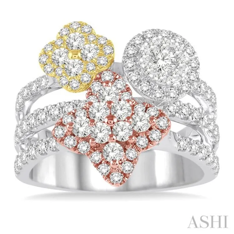 1 1/2 Ctw Diamond Lovebright Ring in 14K Tri Color Gold