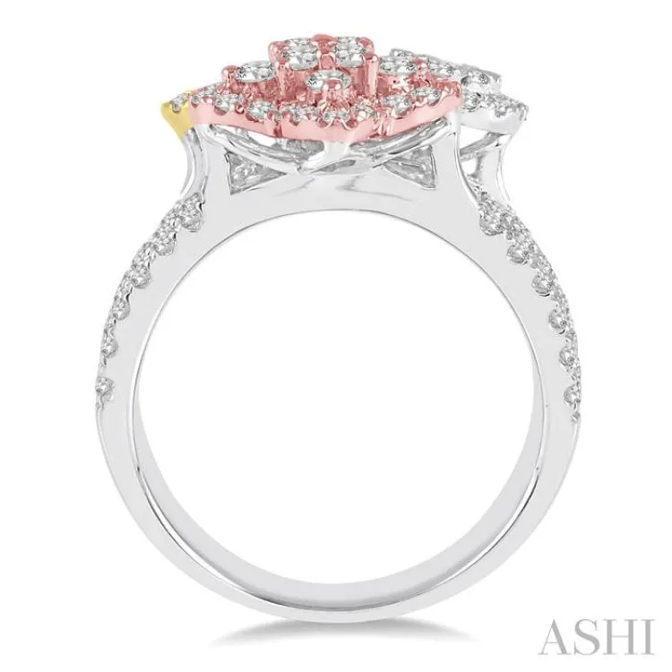 1 1/2 Ctw Diamond Lovebright Ring in 14K Tri Color Gold