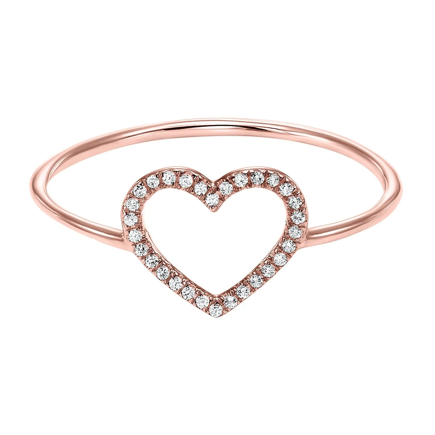 14K Rose Gold Open Heart Diamond Ring