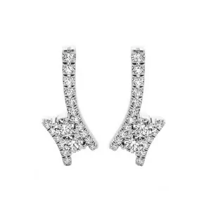 14KT White Gold & Diamond Classic Book TWO Stone Jewelery Fashion Earrings   - 1 ctw