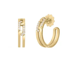 18K Yellow Gold Open Back Hoop Earrings with Diamonds