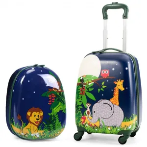 2 Pieces 12 Inch 16 Inch Kids Luggage Set with Backpack and Suitcase - Elephant