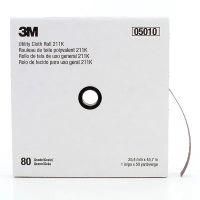 3M™ 211K Utility Cloth Rolls, 1 in, 50 yd, 80 Grit, 051144-05010