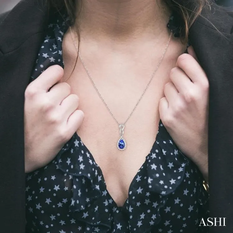 6x4 MM Pear Shape Tanzanite and 1/10 Ctw Round Cut Diamond Pendant in 10K White Gold with Chain