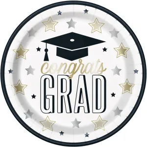 8pk Dazzling Graduation Black Paper Plates