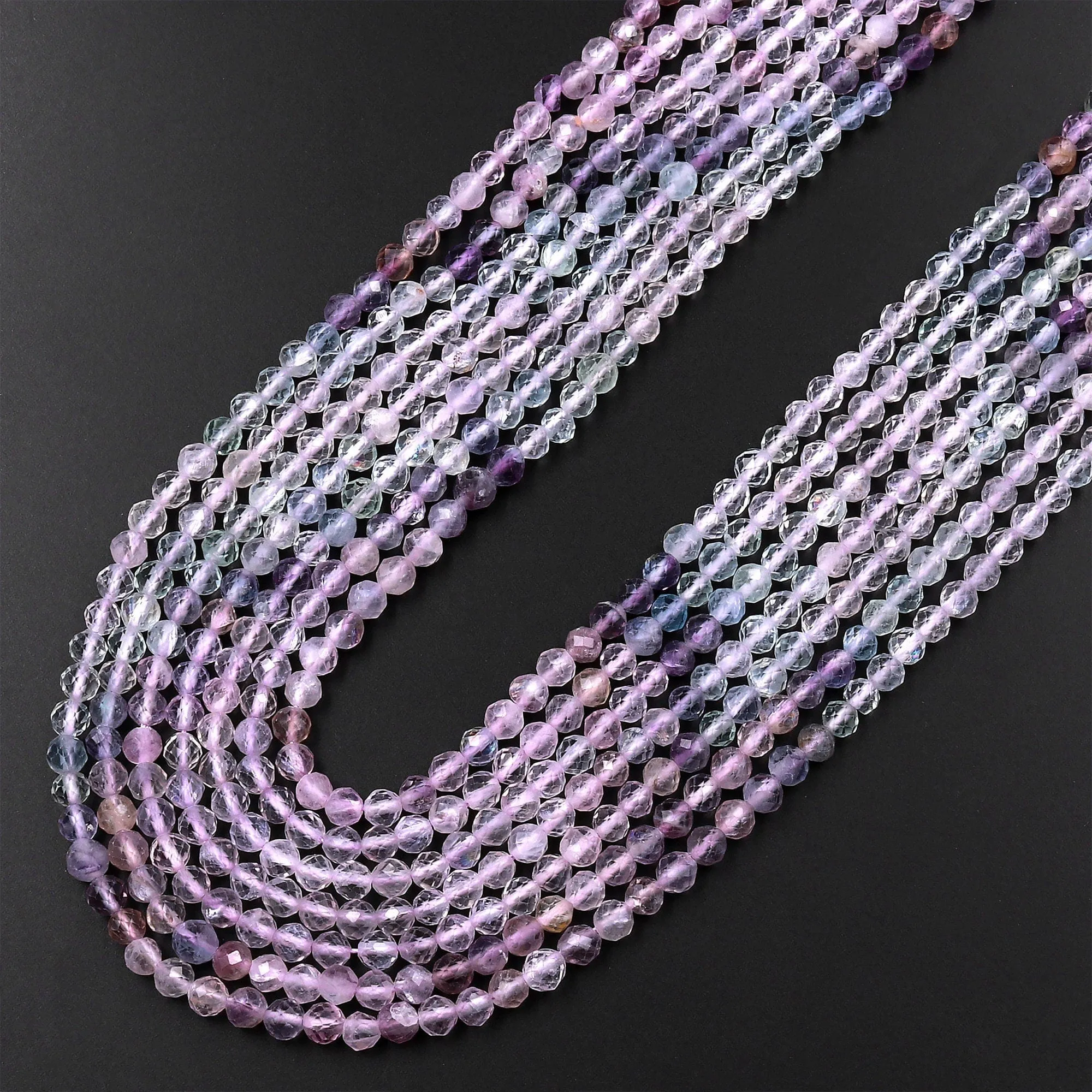 AAA Grade Gemmy Natural Multicolor Pink Fluorite Faceted 3mm Round Beads 15.5" Strand