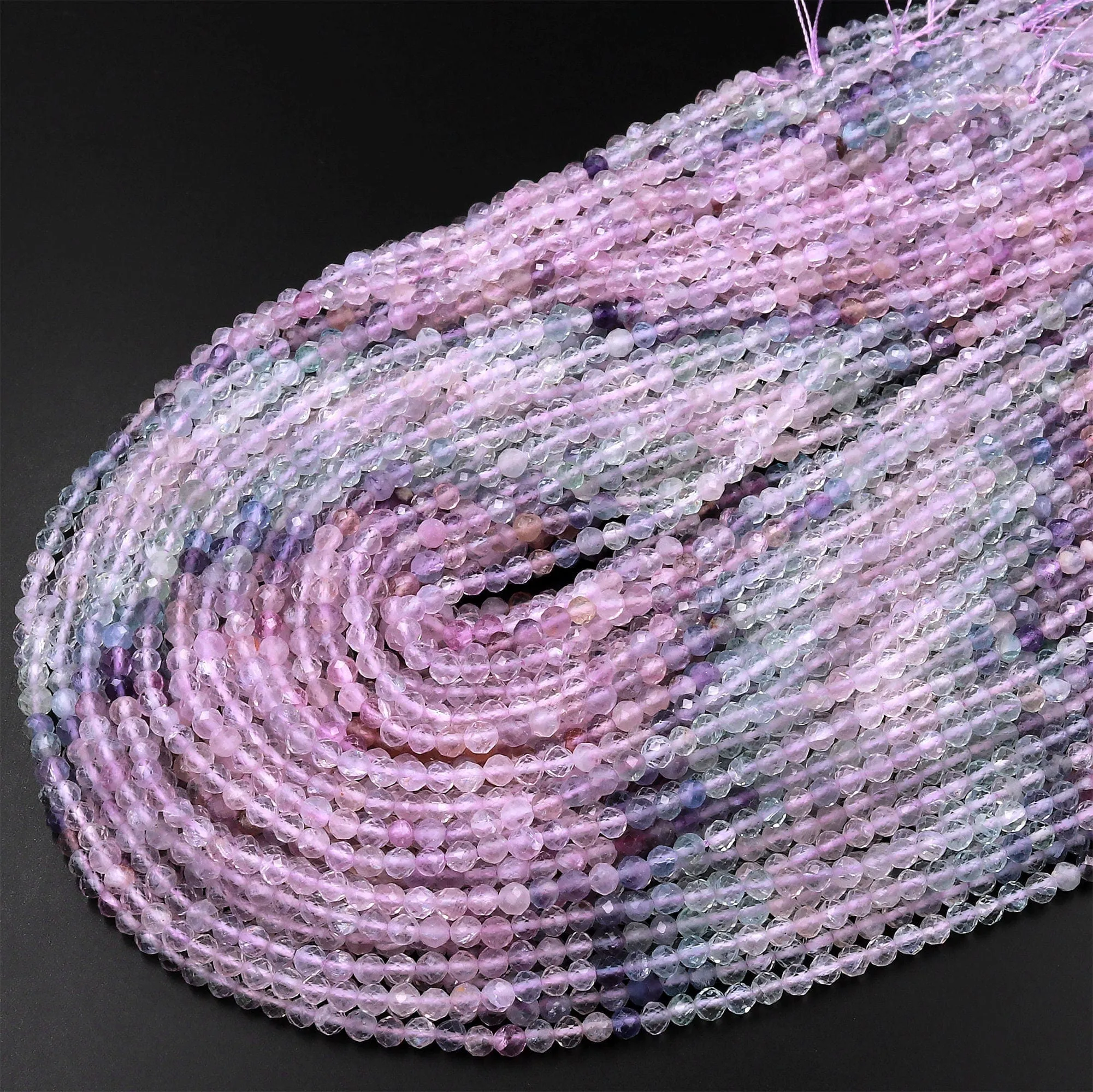 AAA Grade Gemmy Natural Multicolor Pink Fluorite Faceted 3mm Round Beads 15.5" Strand