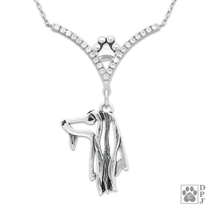 Afghan Hound VIP CZ Necklace, Head