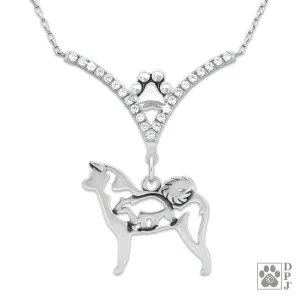 Akita w/Bear VIP  CZ Necklace, Body