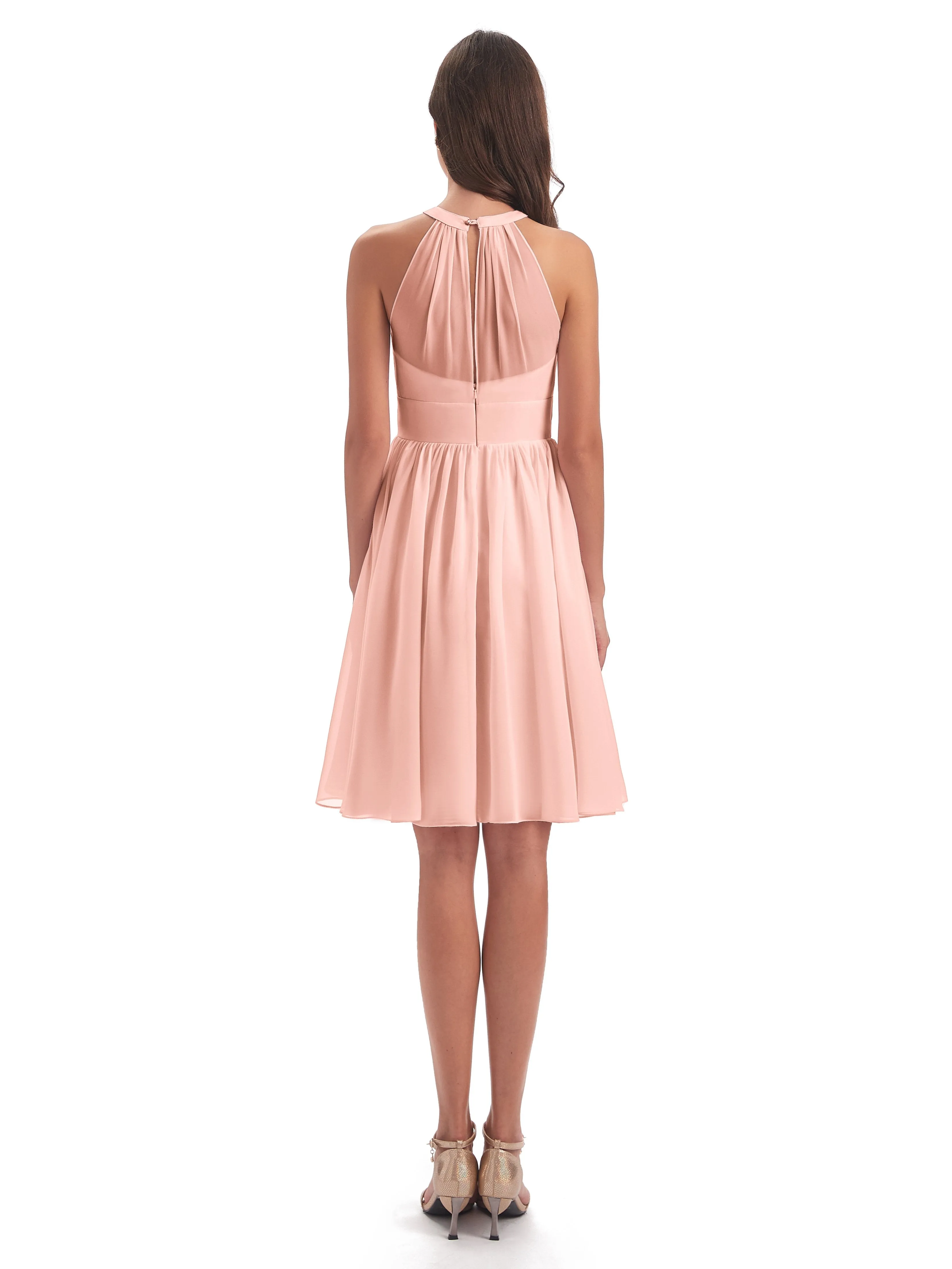 Annabelle Dazzling Halter Mini Chiffon Bridesmaid Dresses