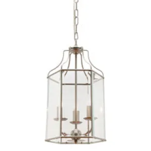 Arcadia 3 Light Lantern Pendant Satin Chrome with Clear Glass