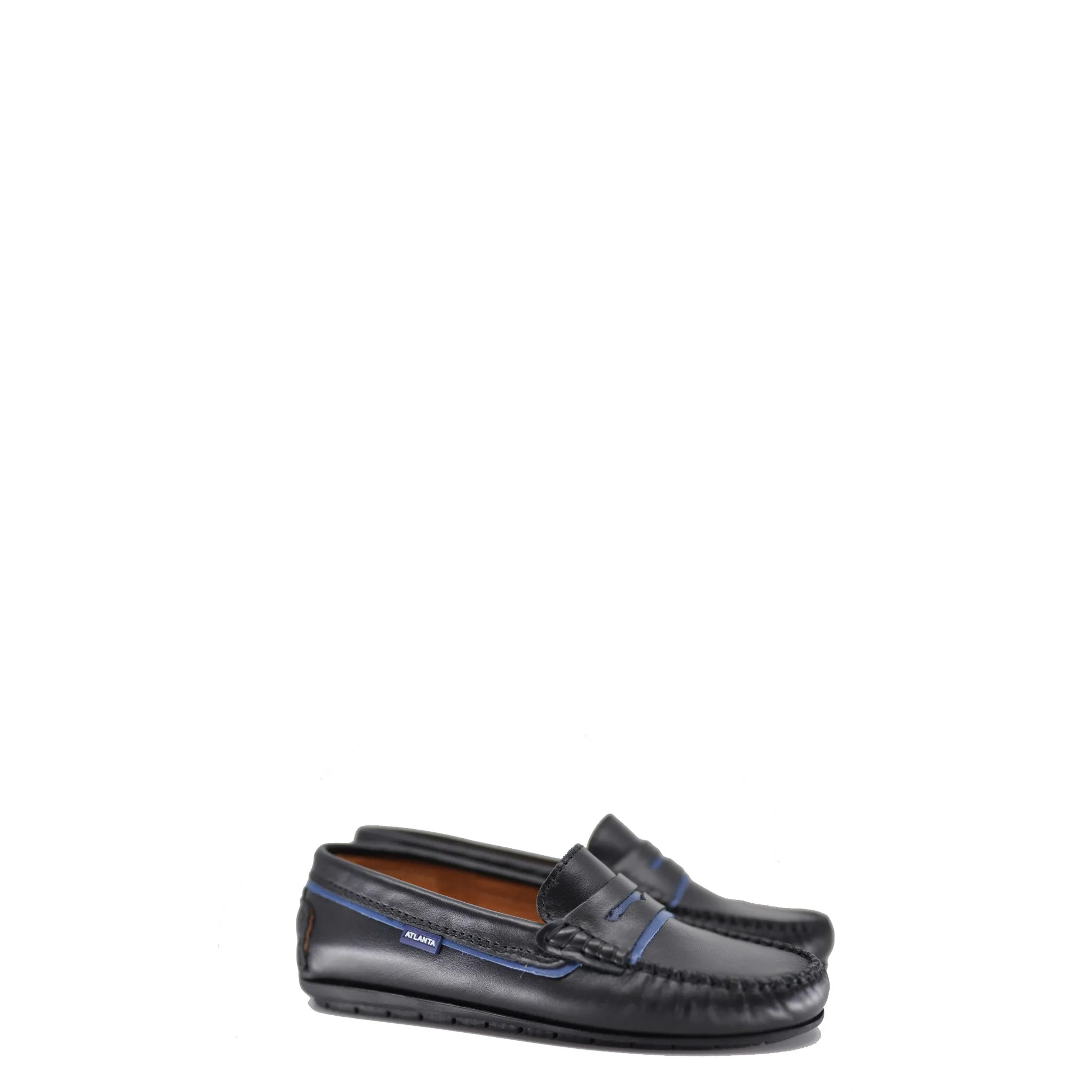 Atlanta Mocassin Black and Blue Leather Penny Loafer