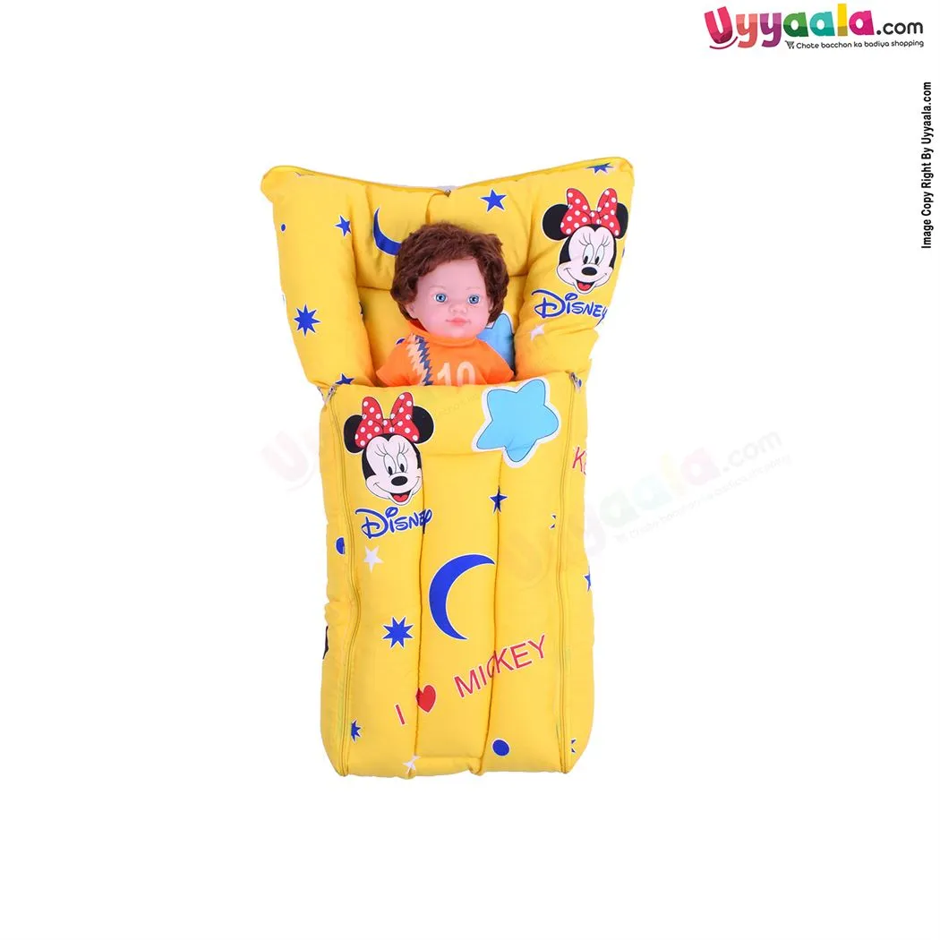 Baby Sleeping Bag Premium Cotton Mickey Mouse Print, 0-12m Age - Yellow