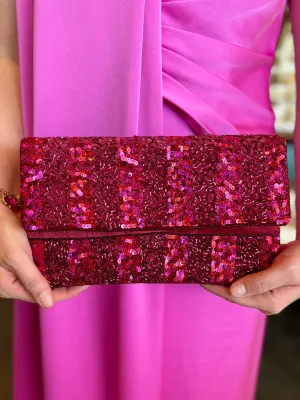 Bead & Sequin Striped Clutch