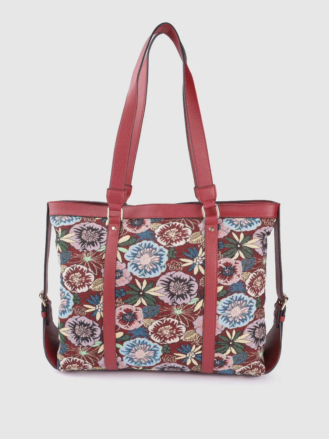 Berrylush Women Red & Blue Floral Printed Structured Regular Laptop Bags