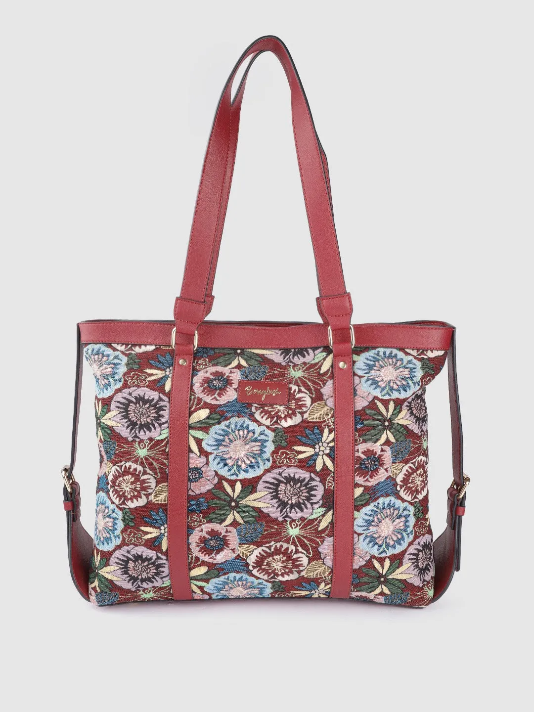 Berrylush Women Red & Blue Floral Printed Structured Regular Laptop Bags