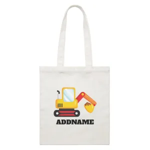 Birthday Construction Excavator Addname White Canvas Bag