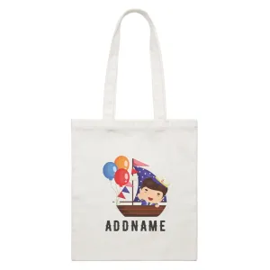 Birthday Sailor Boy In Ship With Balloon Addname White Canvas Bag