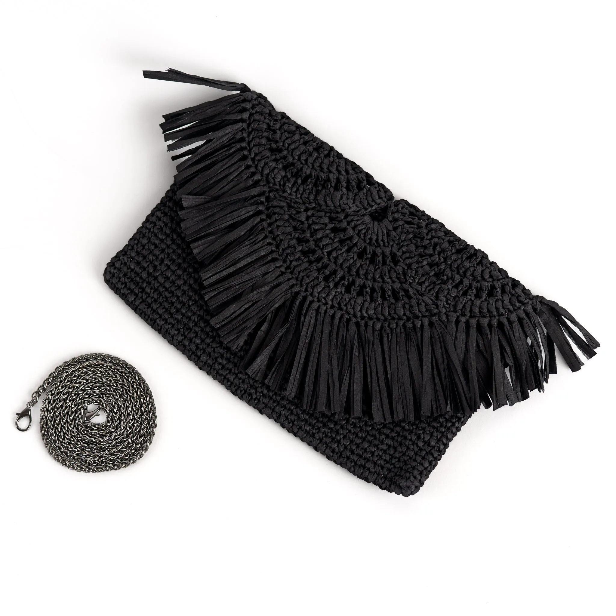 Black Raffia Clutch Bag