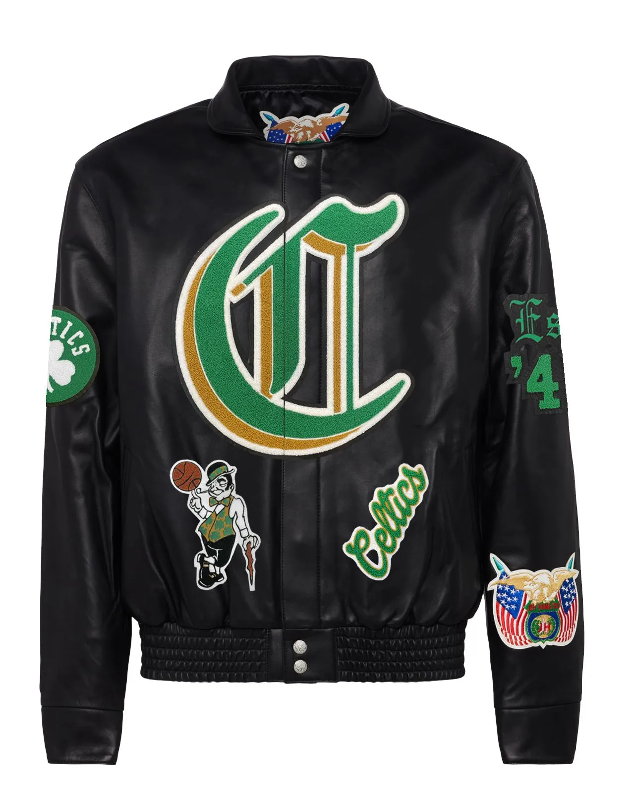 BOSTON CELTICS FULL LEATHER OLD ENGLISH JACKET Black