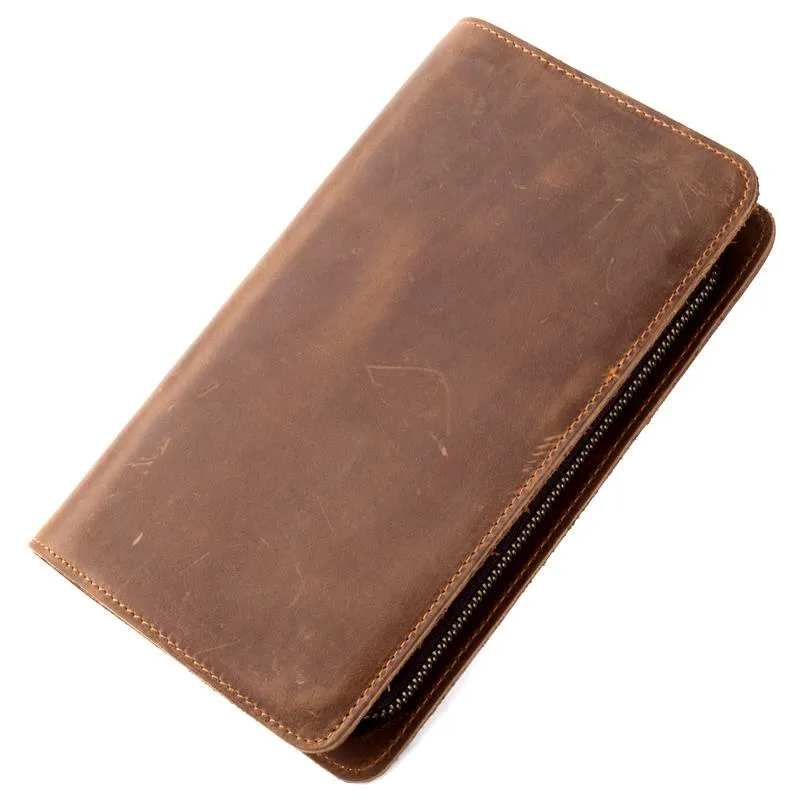 Brown Cool Mens long Wallet Wristlet Wallet Clutch Wallet Bifold Long Wallet for Men