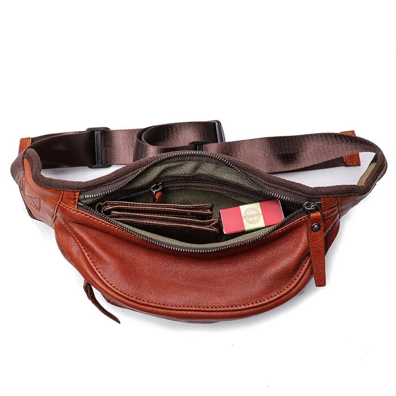 Brown MENS LEATHER 8 inches FANNY PACK Black Chest Bag BUMBAG Bag WAIST Bag For Men