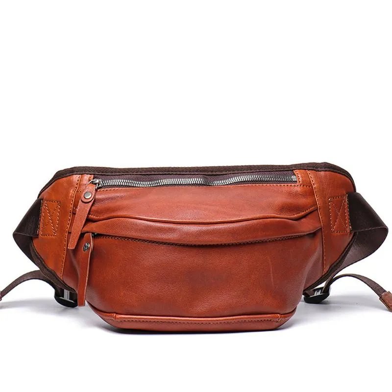 Brown MENS LEATHER 8 inches FANNY PACK Black Chest Bag BUMBAG Bag WAIST Bag For Men