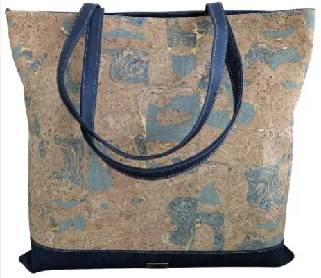 Bruna Cork Tote Bag Natural Grains Blues