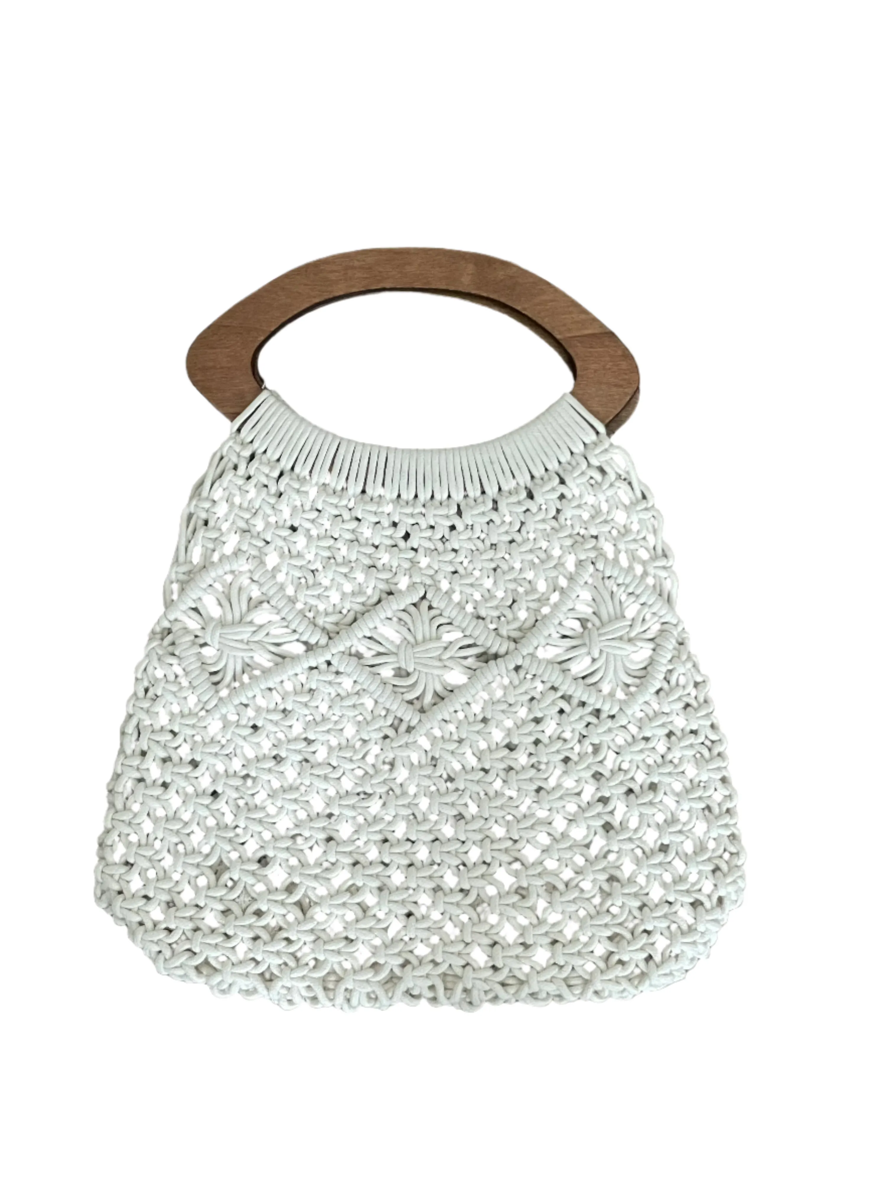 Bucci The Label - Crochet Beach Bag with Woden Handles - White