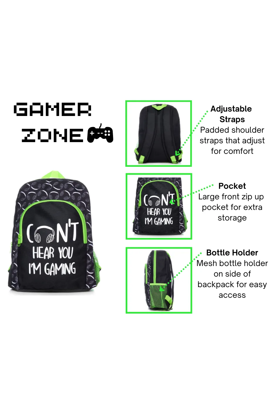 Can't Hear You I'm Gaming School Bag, Kids Boys Gamer Backpack