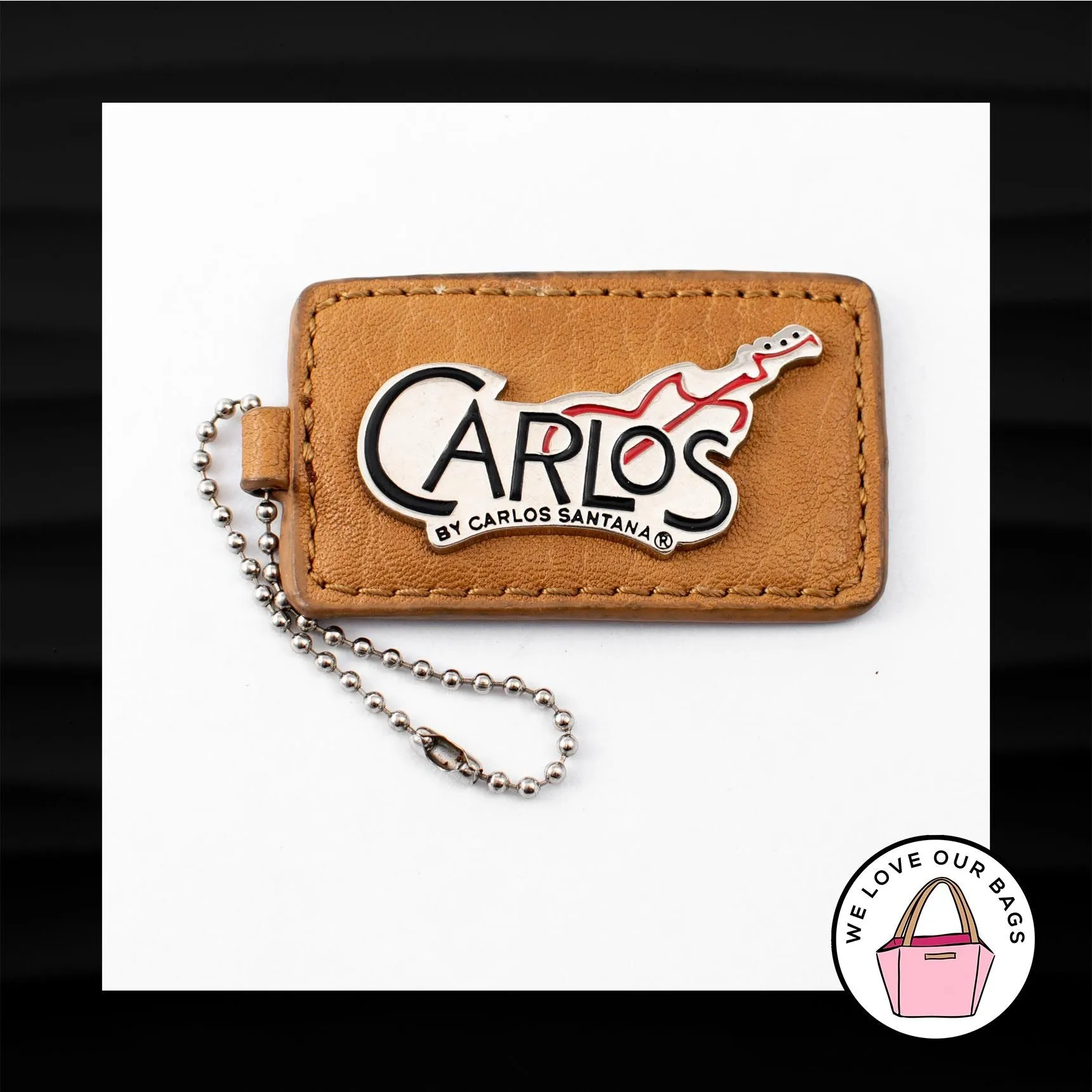 CARLOS by CARLOS SANTANA LEATHER & SILVER KEY FOB BAG CHARM KEYCHAIN HANG TAG