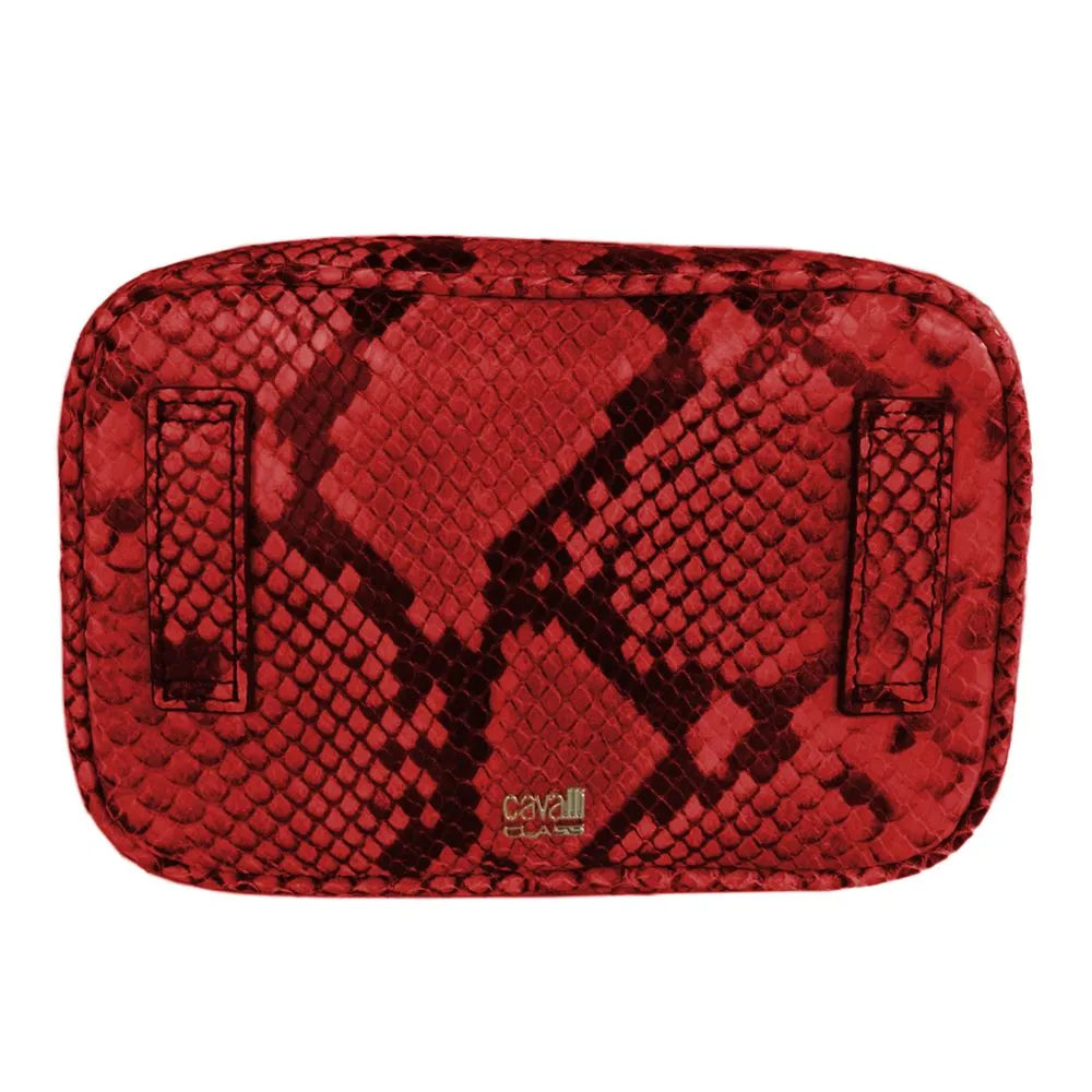 Cavalli Class Red Leather Di Calfskin Clutch Bag