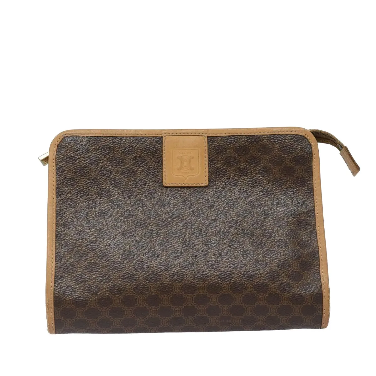 CELINE Macadam Canvas Clutch Bag PVC Brown Auth yk13315