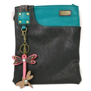 Chala Crossbody SWING Bag Vegan Leather with Detachable Mini Key fob (Teal- 609 Pink Dragonfly)