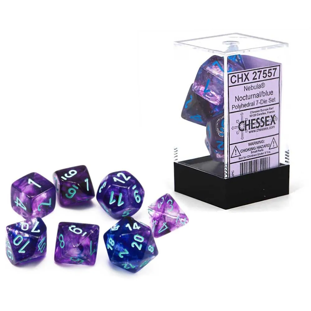 Chessex Nebula 7pc Polyhedral Dice Set - Nocturnal & Blue Luminary