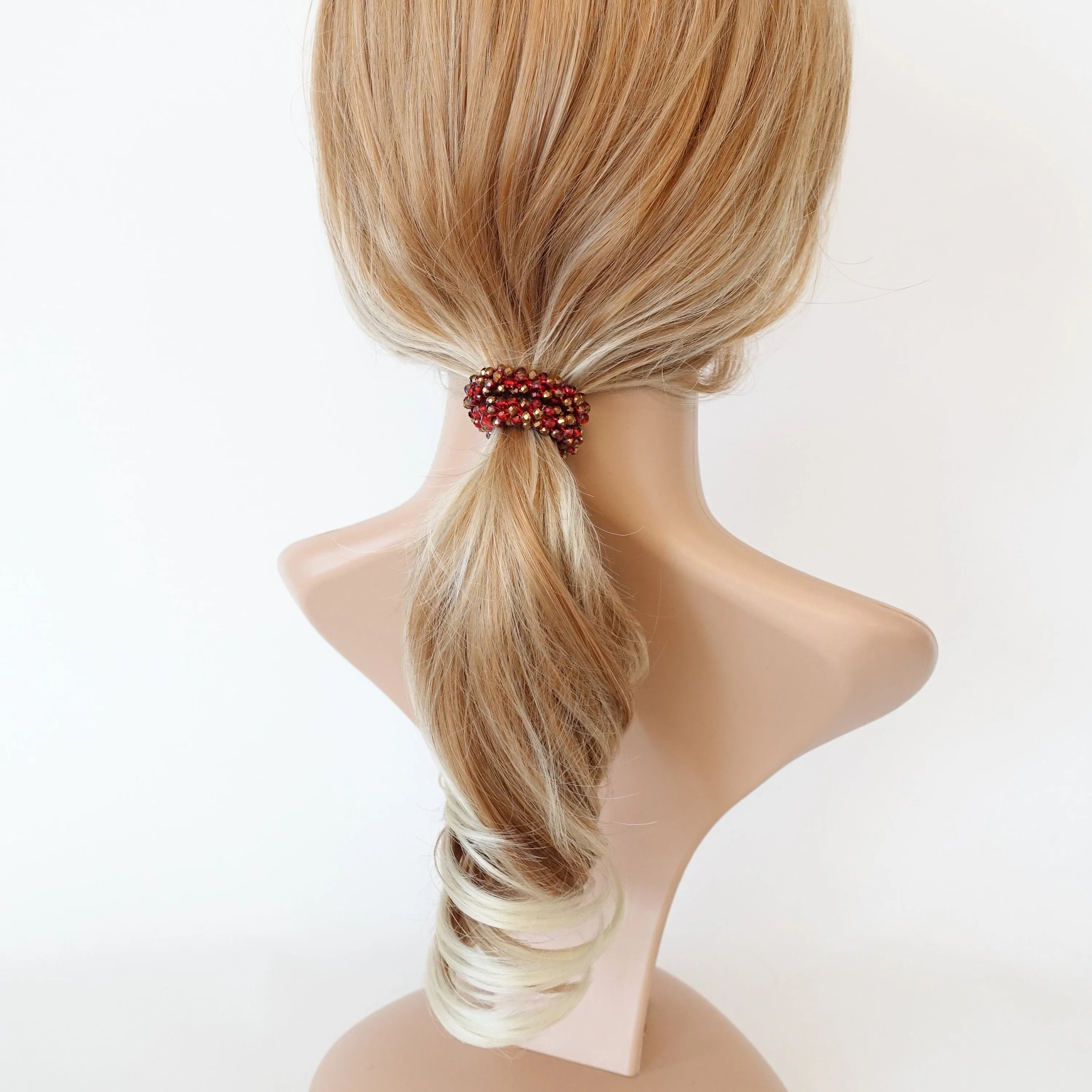 crystal glass beaded 2 tone hair elastic pony tail holder dazzling hair ties