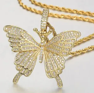 Dazzling 18k Yellow Gold Zirconia Butterfly Statement Pendant