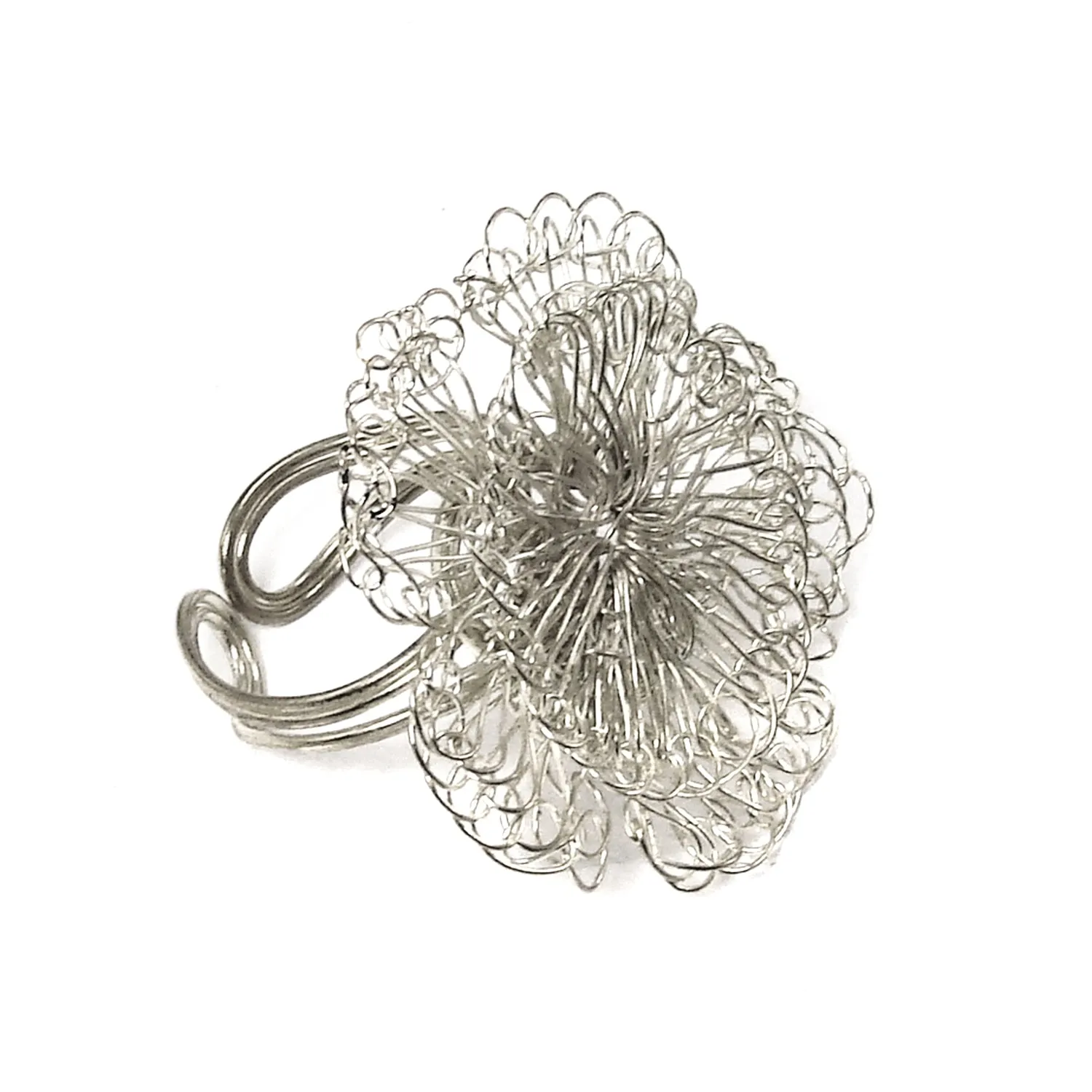 Dazzling Blossom Ring Silvertone WorldFinds