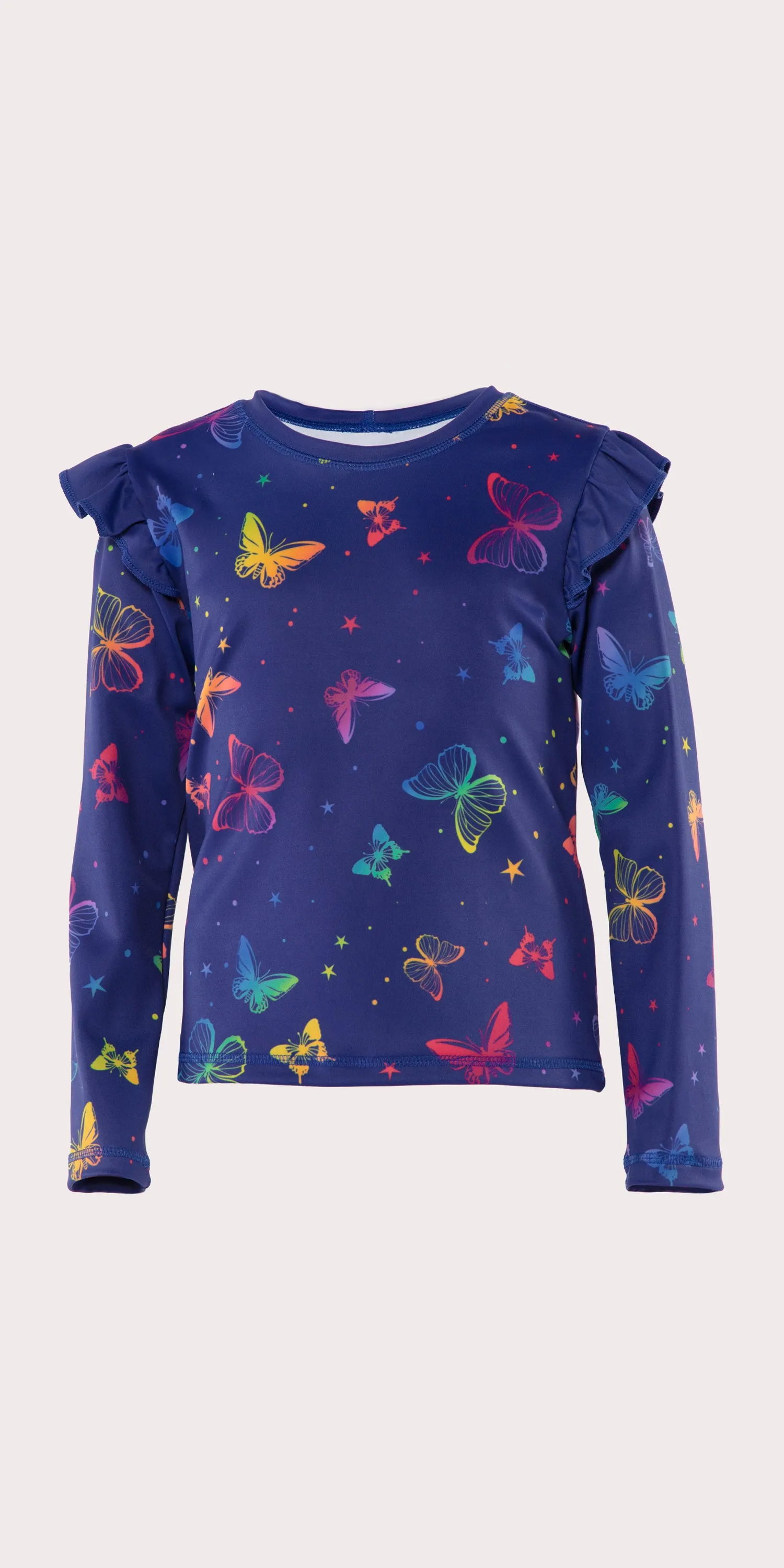 Dazzling Butterflies - Kids Ruffle Long Sleeve Top