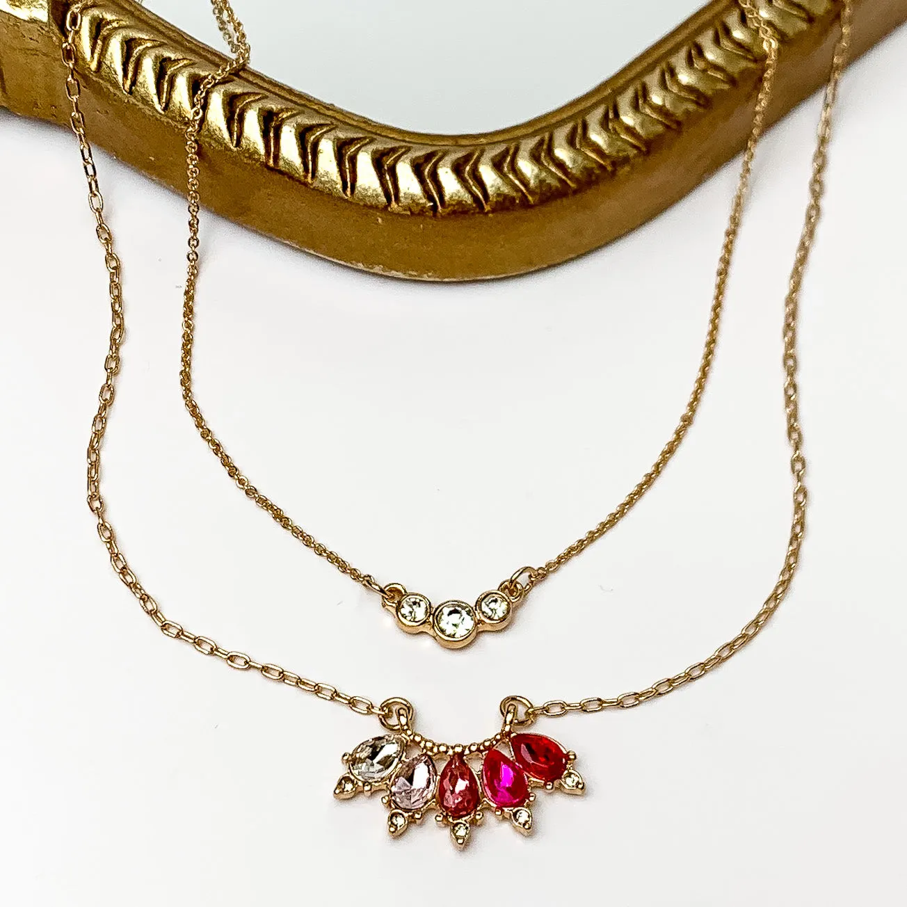 Dazzling Gold Tone Necklace With Pink Crystals