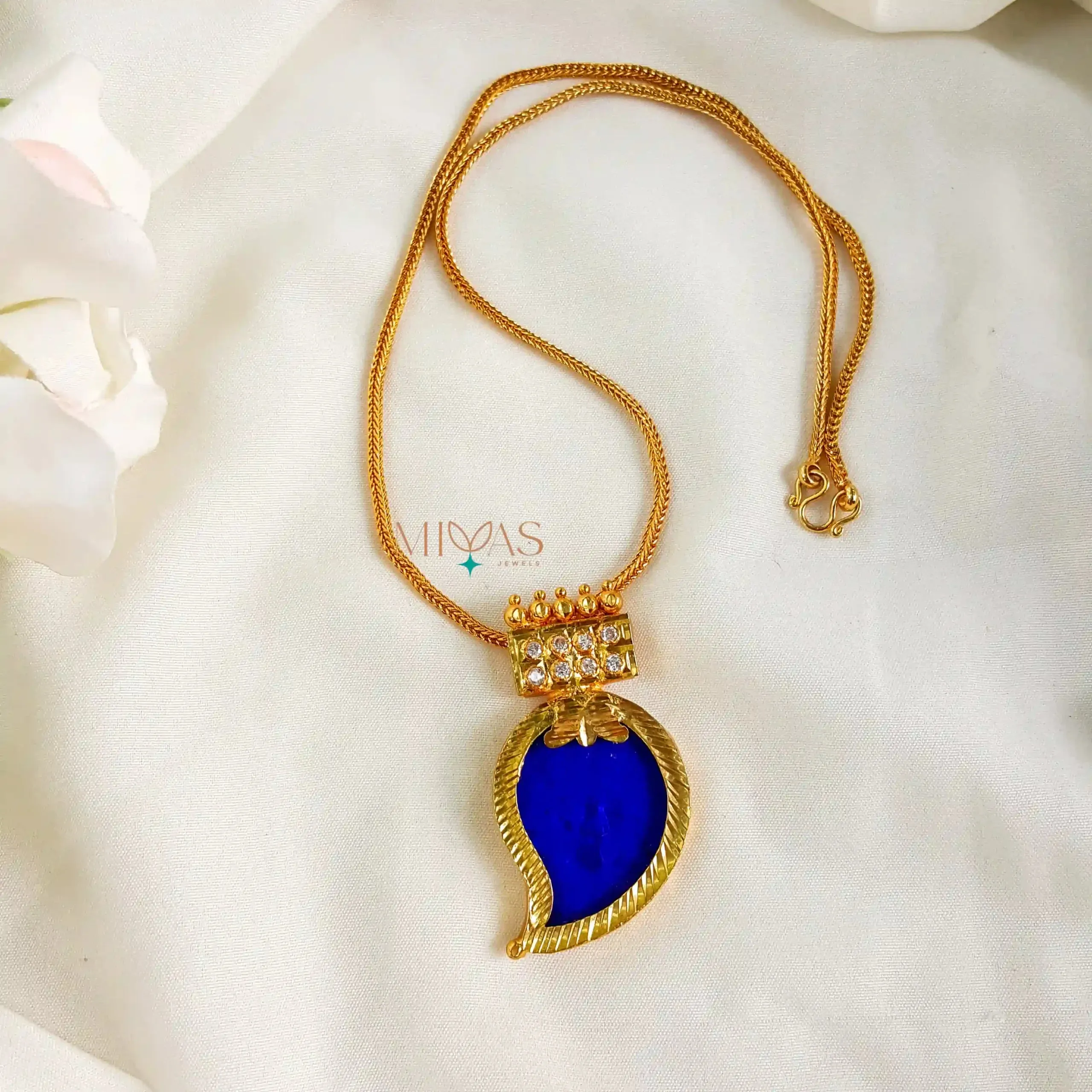 Dazzling Kerala Traditional Style Mango Pendant Chain - Blue