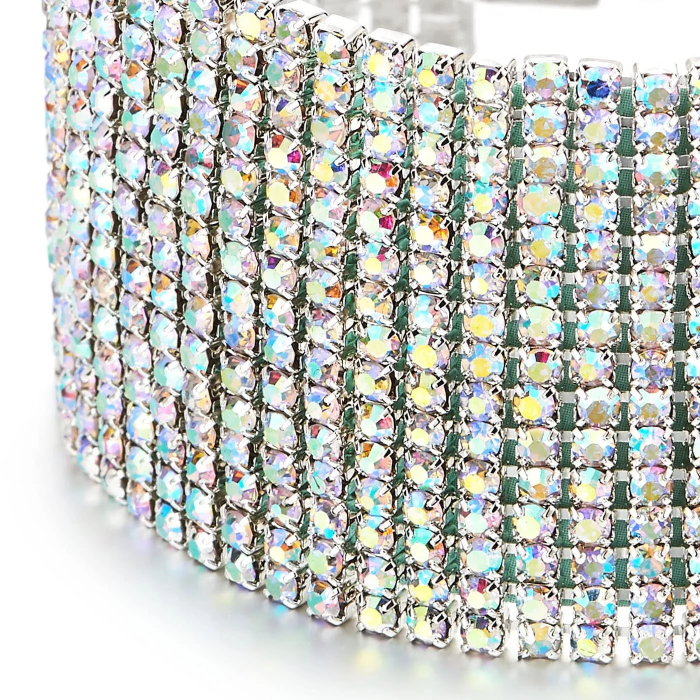 Dazzling Rainbow Rhinestones Pave Cluster Wide Bangle Bracelet