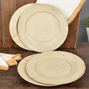 “Dazzling Riviera” Ribbed Ceramic Dinner Serving Plates (Set of 4, Ivory)