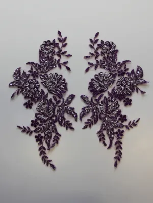 Deep Violet Beaded Lace Appliques - Nicole