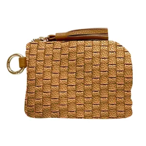 Devin Coin Purse in Brown Woven Leather with Tassel