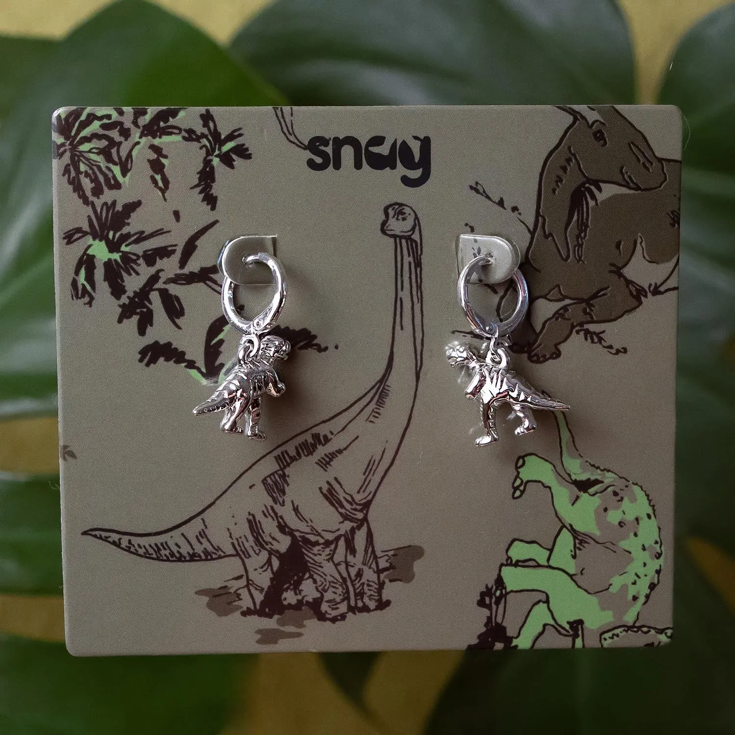 Dinosaur Hoop Earrings - Silver