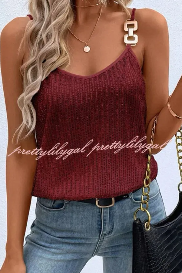 Dreamy and Dazzling Solid Sequin Buckle Cami Top