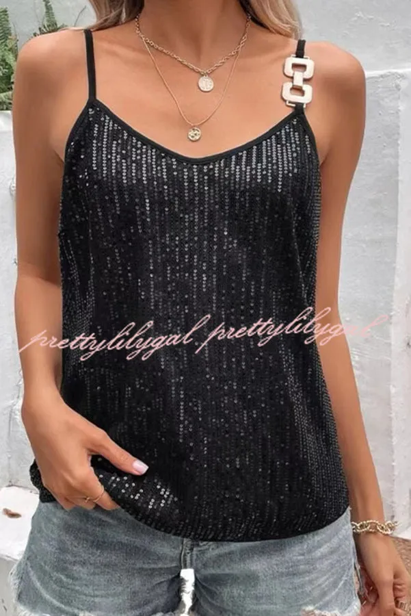 Dreamy and Dazzling Solid Sequin Buckle Cami Top