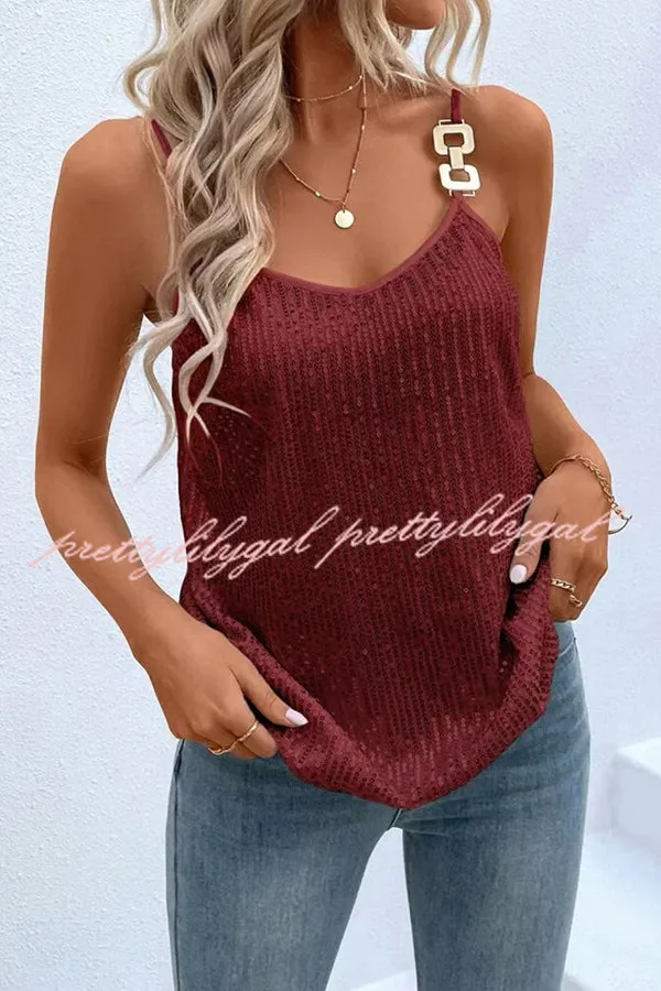 Dreamy and Dazzling Solid Sequin Buckle Cami Top